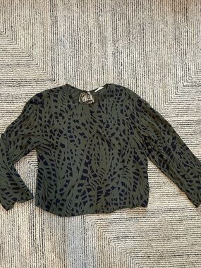 HUSH Olive Green Printed Long-Sleeve Women's Top Size 14